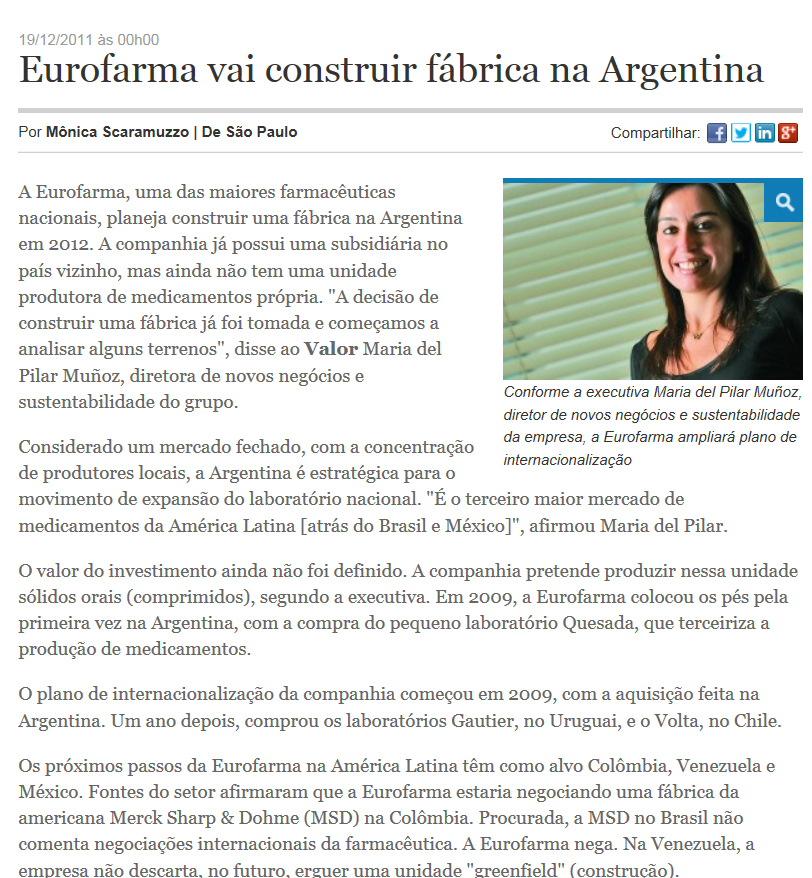 Eurofarma vai construir fábrica na Argentina