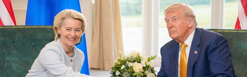 Trump: arancel del 15% para farma europea Ursula von der Leyen, la presidenta de la Unión Europea, y Donald Trump, presidente de los Estados Unidos